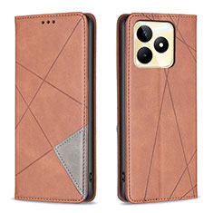 Leather Case Stands Flip Cover Holder B07F for Realme Narzo N53 Brown