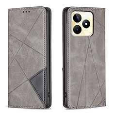 Leather Case Stands Flip Cover Holder B07F for Realme Narzo N53 Gray