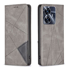 Leather Case Stands Flip Cover Holder B07F for Realme Narzo N55 Gray