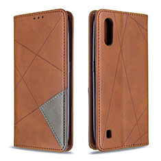 Leather Case Stands Flip Cover Holder B07F for Samsung Galaxy A01 SM-A015 Brown