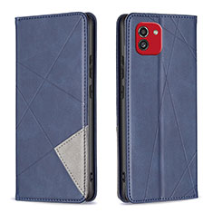 Leather Case Stands Flip Cover Holder B07F for Samsung Galaxy A03 Blue