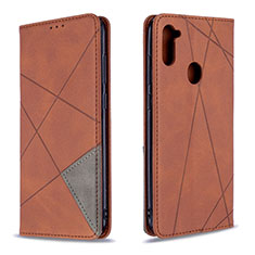 Leather Case Stands Flip Cover Holder B07F for Samsung Galaxy A11 Brown