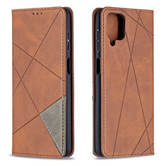 Leather Case Stands Flip Cover Holder B07F for Samsung Galaxy A12 Brown