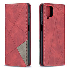 Leather Case Stands Flip Cover Holder B07F for Samsung Galaxy A12 Red