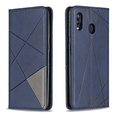 Leather Case Stands Flip Cover Holder B07F for Samsung Galaxy A20 Blue