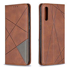 Leather Case Stands Flip Cover Holder B07F for Samsung Galaxy A50 Brown