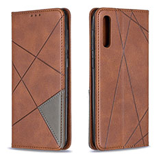 Leather Case Stands Flip Cover Holder B07F for Samsung Galaxy A50S Brown