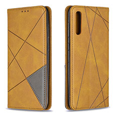 Leather Case Stands Flip Cover Holder B07F for Samsung Galaxy A50S Light Brown