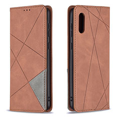 Leather Case Stands Flip Cover Holder B07F for Samsung Galaxy M02 Brown