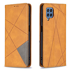 Leather Case Stands Flip Cover Holder B07F for Samsung Galaxy M32 4G Light Brown