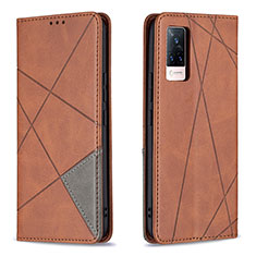 Leather Case Stands Flip Cover Holder B07F for Vivo V21 5G Brown