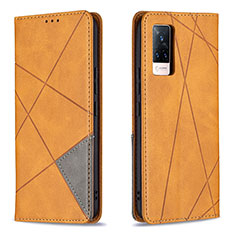 Leather Case Stands Flip Cover Holder B07F for Vivo V21 5G Light Brown