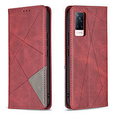 Leather Case Stands Flip Cover Holder B07F for Vivo V21 5G Red