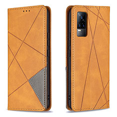 Leather Case Stands Flip Cover Holder B07F for Vivo V21e 4G Light Brown