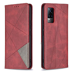 Leather Case Stands Flip Cover Holder B07F for Vivo V21e 4G Red