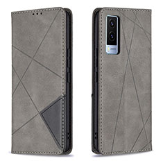 Leather Case Stands Flip Cover Holder B07F for Vivo V21e 5G Gray