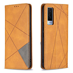 Leather Case Stands Flip Cover Holder B07F for Vivo V21e 5G Light Brown