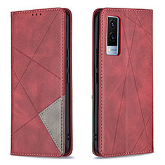 Leather Case Stands Flip Cover Holder B07F for Vivo V21e 5G Red