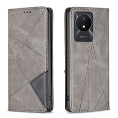 Leather Case Stands Flip Cover Holder B07F for Vivo Y02 Gray