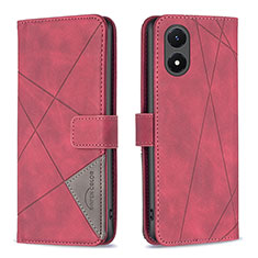 Leather Case Stands Flip Cover Holder B07F for Vivo Y02S Red