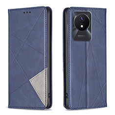 Leather Case Stands Flip Cover Holder B07F for Vivo Y11 (2023) Blue