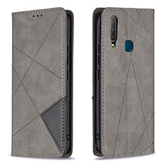 Leather Case Stands Flip Cover Holder B07F for Vivo Y11 Gray