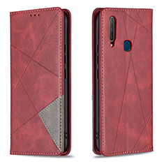 Leather Case Stands Flip Cover Holder B07F for Vivo Y11 Red