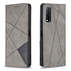 Leather Case Stands Flip Cover Holder B07F for Vivo Y12A Gray