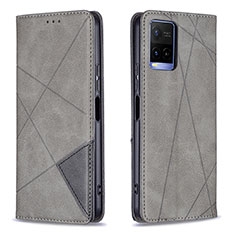 Leather Case Stands Flip Cover Holder B07F for Vivo Y21 Gray