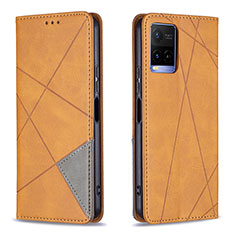 Leather Case Stands Flip Cover Holder B07F for Vivo Y21 Light Brown