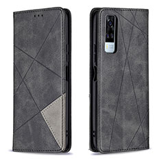 Leather Case Stands Flip Cover Holder B07F for Vivo Y31 (2021) Black