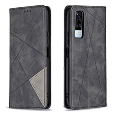 Leather Case Stands Flip Cover Holder B07F for Vivo Y51 (2021) Black