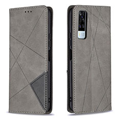 Leather Case Stands Flip Cover Holder B07F for Vivo Y51 (2021) Gray