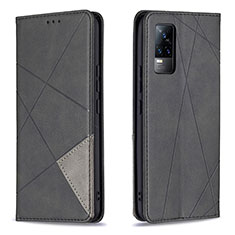 Leather Case Stands Flip Cover Holder B07F for Vivo Y73 (2021) Black