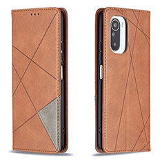 Leather Case Stands Flip Cover Holder B07F for Xiaomi Mi 11i 5G Brown