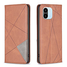 Leather Case Stands Flip Cover Holder B07F for Xiaomi Poco C50 Brown