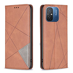 Leather Case Stands Flip Cover Holder B07F for Xiaomi Poco C55 Brown