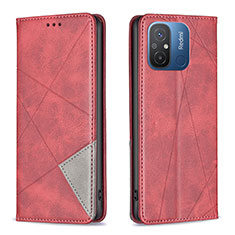 Leather Case Stands Flip Cover Holder B07F for Xiaomi Poco C55 Red