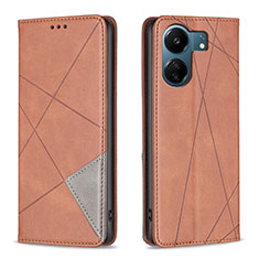 Leather Case Stands Flip Cover Holder B07F for Xiaomi Poco C65 Brown