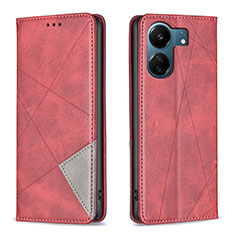 Leather Case Stands Flip Cover Holder B07F for Xiaomi Poco C65 Red