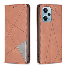 Leather Case Stands Flip Cover Holder B07F for Xiaomi Poco F5 5G Brown