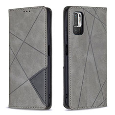 Leather Case Stands Flip Cover Holder B07F for Xiaomi POCO M3 Pro 5G Gray