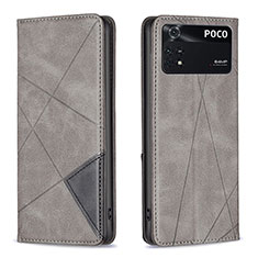 Leather Case Stands Flip Cover Holder B07F for Xiaomi Poco M4 Pro 4G Gray