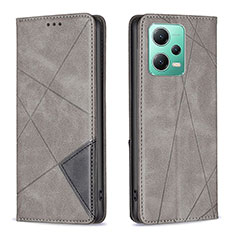 Leather Case Stands Flip Cover Holder B07F for Xiaomi Poco X5 5G Gray