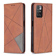 Leather Case Stands Flip Cover Holder B07F for Xiaomi Redmi 10 4G Brown