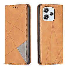 Leather Case Stands Flip Cover Holder B07F for Xiaomi Redmi 12 4G Light Brown