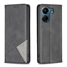 Leather Case Stands Flip Cover Holder B07F for Xiaomi Redmi 13C Black