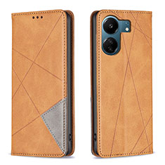 Leather Case Stands Flip Cover Holder B07F for Xiaomi Redmi 13C Light Brown