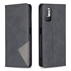 Leather Case Stands Flip Cover Holder B07F for Xiaomi Redmi Note 10 5G Black