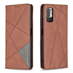 Leather Case Stands Flip Cover Holder B07F for Xiaomi Redmi Note 10 5G Brown